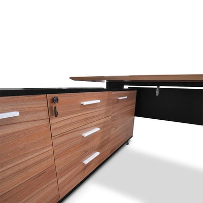 1.95m Executive Office Desk Left Return - Walnut - Black