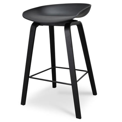 65cm Bar Stool - Black Plastic Seat - Black Frame