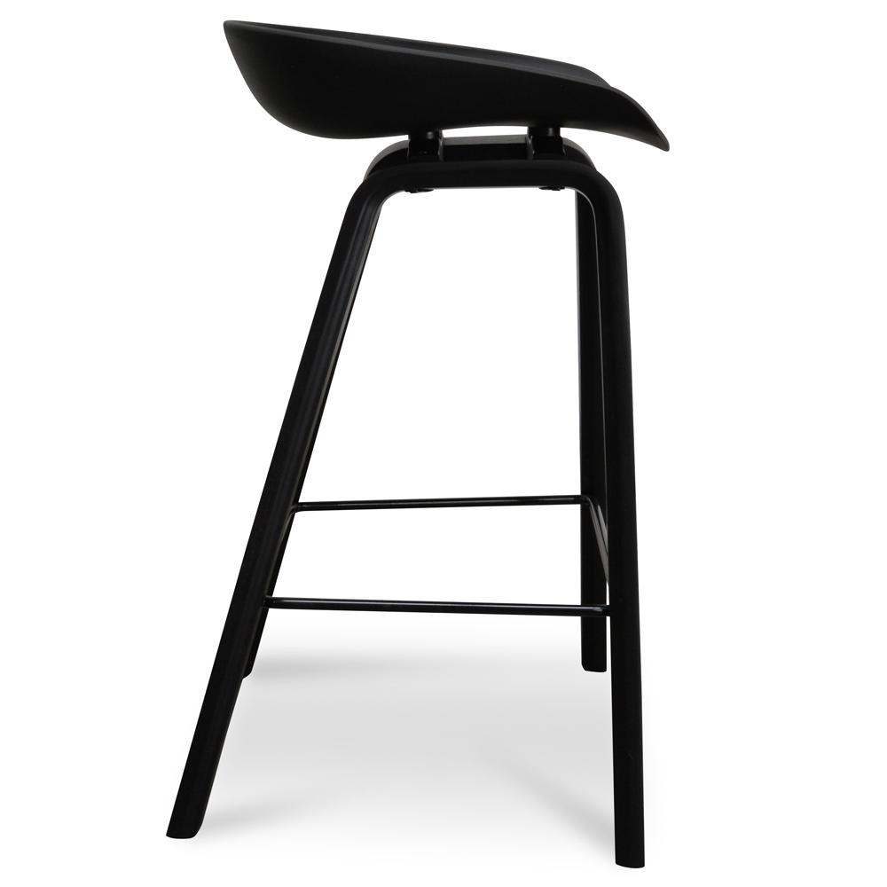 65cm Bar Stool - Black Plastic Seat - Black Frame