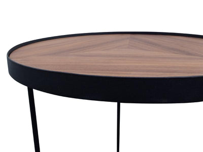 60cm Round Coffee Table - Walnut Top - Black Frame