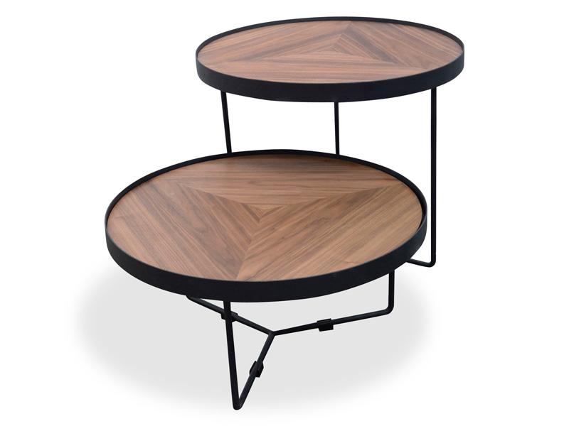 60cm Round Coffee Table - Walnut Top - Black Frame