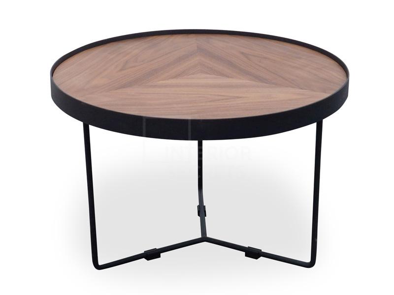 60cm Round Coffee Table - Walnut Top - Black Frame