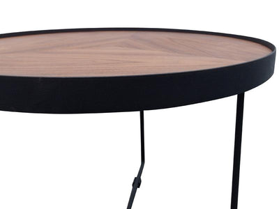60cm Round Coffee Table - Walnut Top - Black Frame