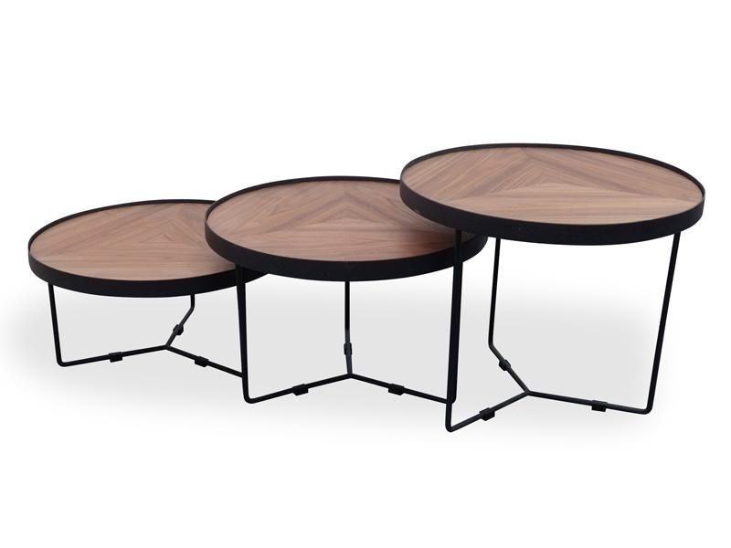60cm Round Coffee Table - Walnut Top - Black Frame