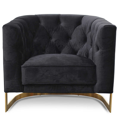 Armchair in Black Velvet - Brushed Gold Base