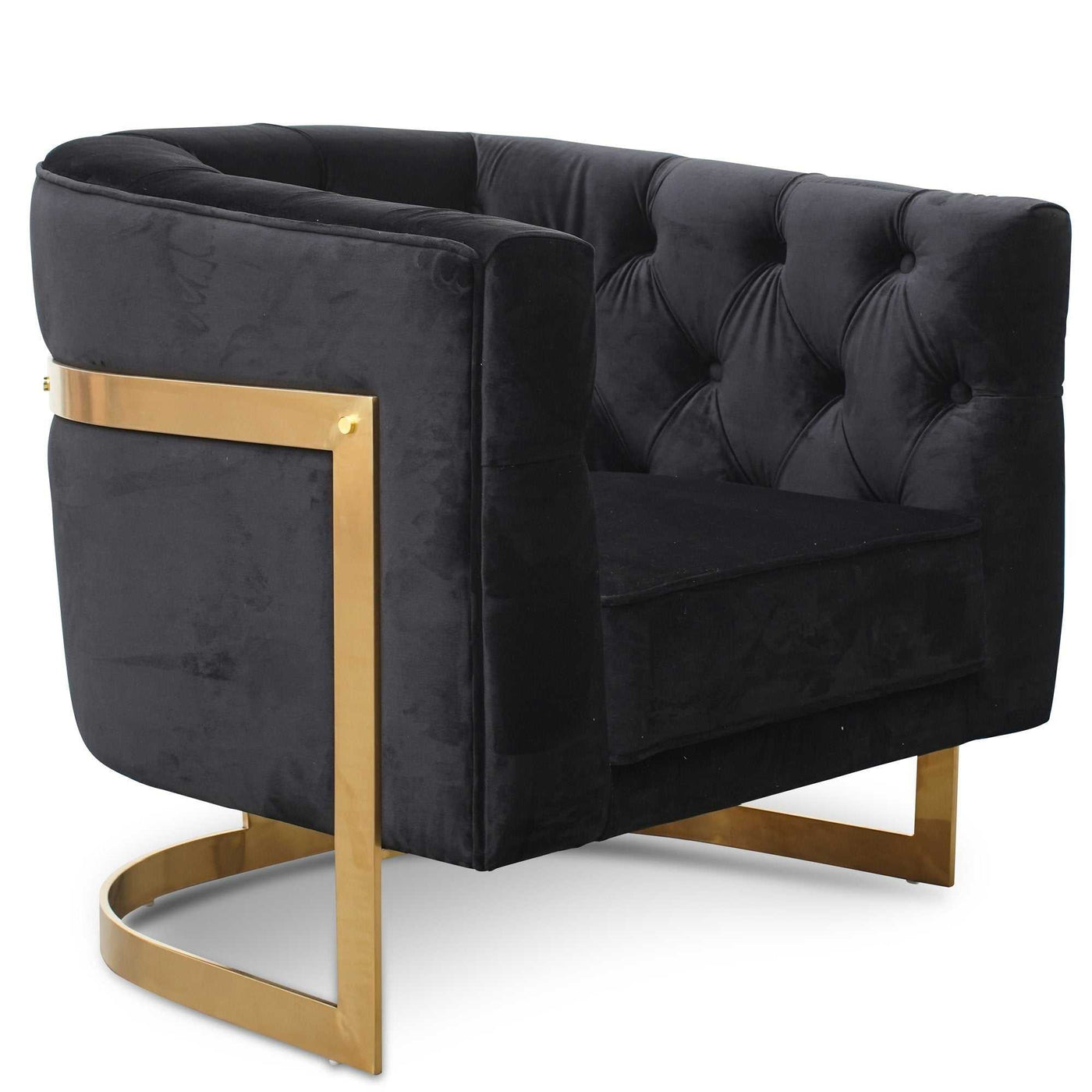 Armchair in Black Velvet - Brushed Gold Base