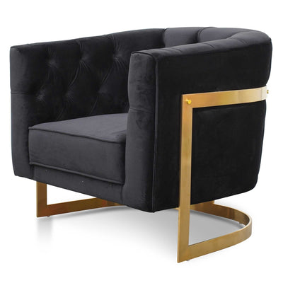 Armchair in Black Velvet - Brushed Gold Base