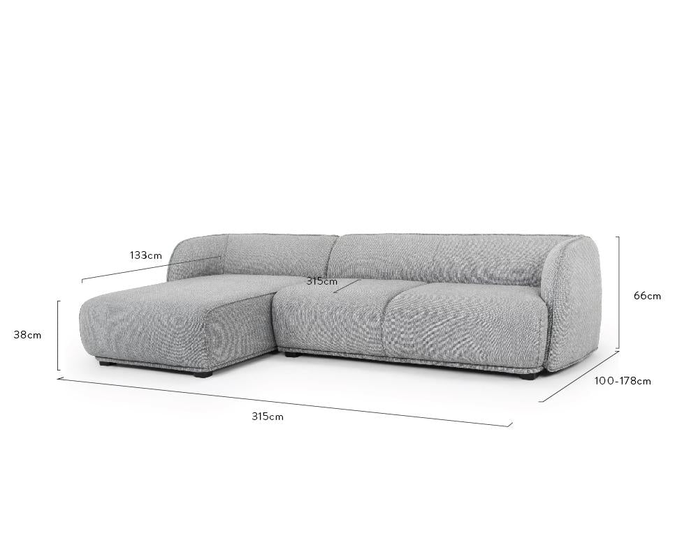 3 Seater Left Chaise Sofa - Graphite Grey