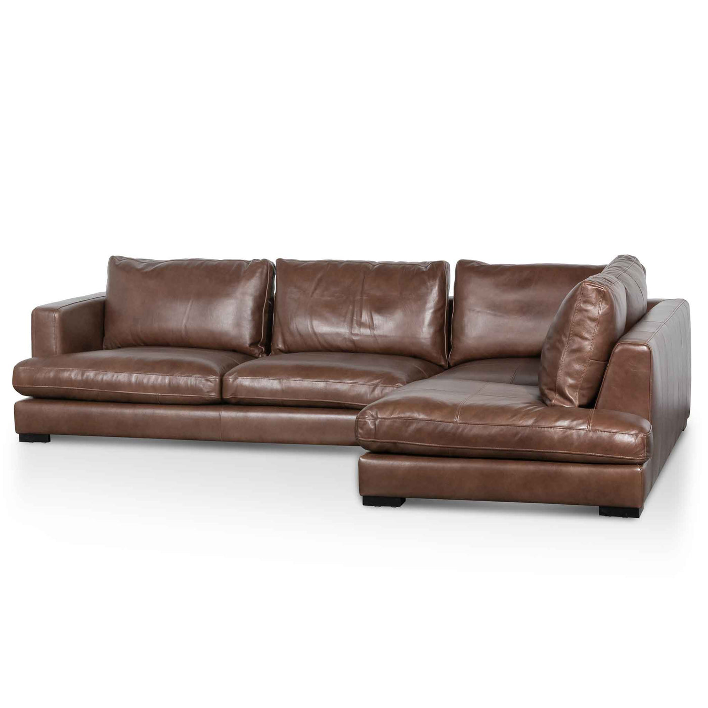 4 Seater Right Chaise Leather Sofa - Mocha Brown