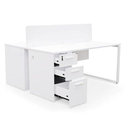 2 Seater 160cm Office Desk With Privacy Screen - White - Upgraded Legs